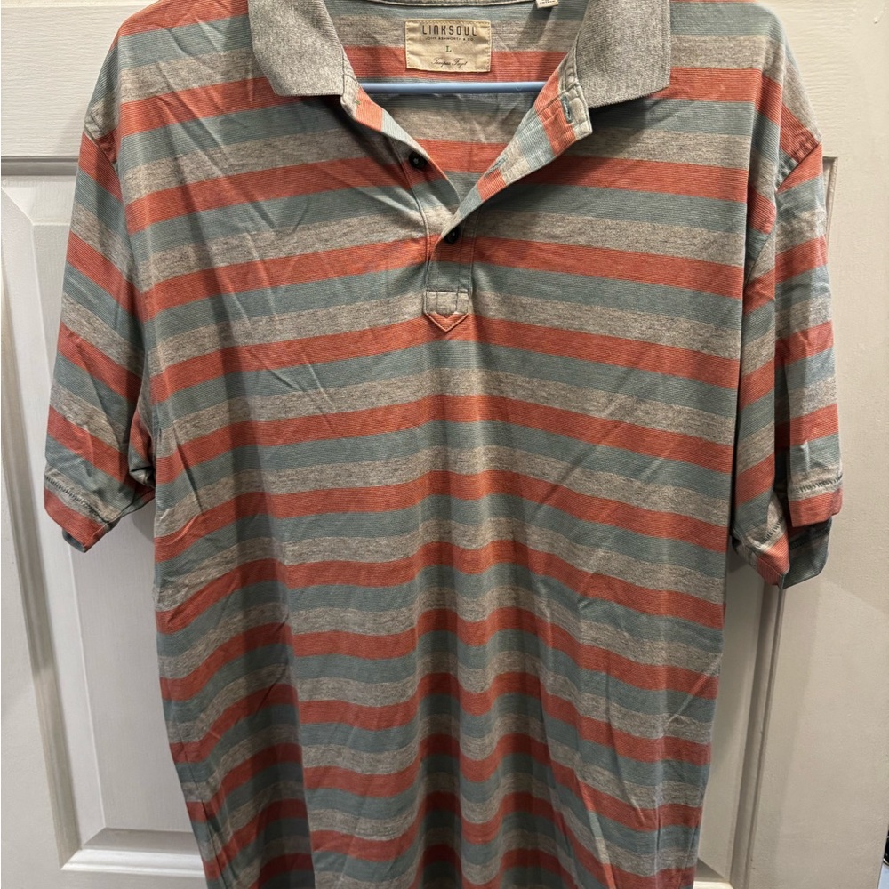 Linksoul Men's Striped Polo Shirt - Gray and Red